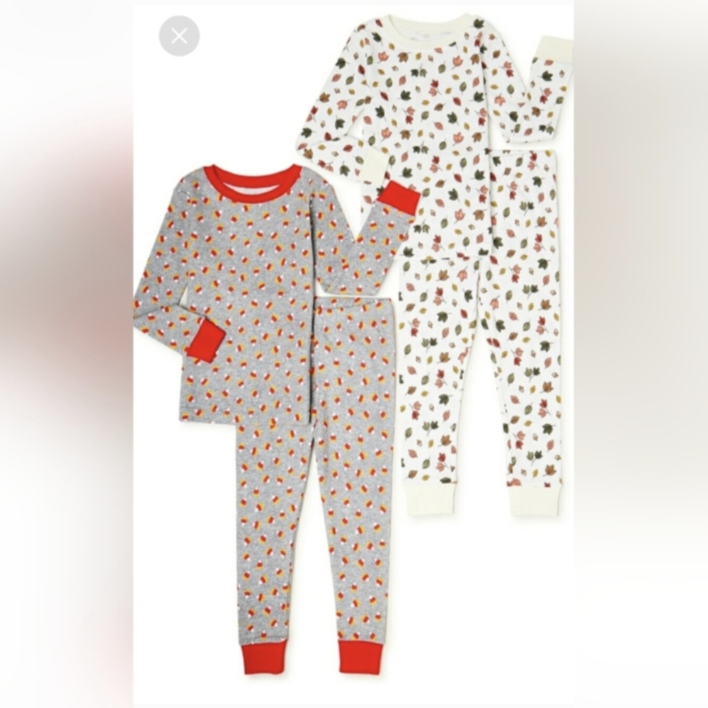 New Way To Celebrate 2 Fall Leaves & Halloween Candy Corn Pajama Sets 3t